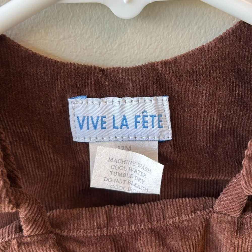 Vive La Fete Brown Corduroy Overalls with Embroidered Design Thanksgiving